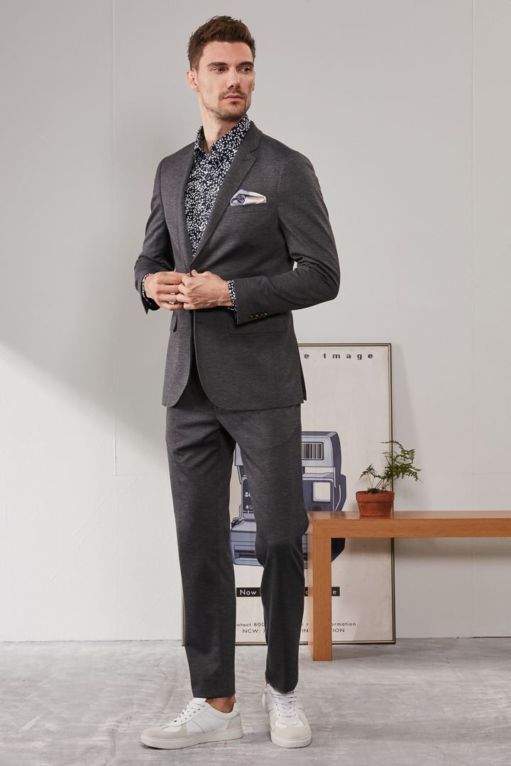 SST&C Gray Knitted Stretch Slim Fit Suit Trousers | 0211909011  (Outlet)_0