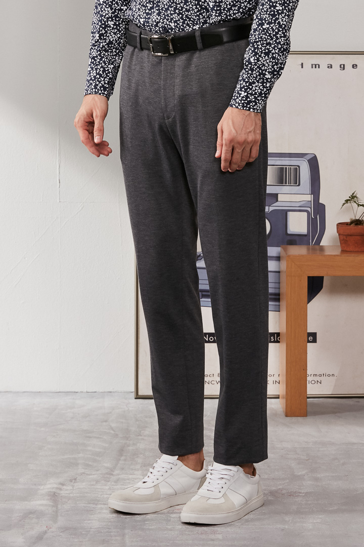 SST&C Gray Knitted Stretch Slim Fit Suit Trousers | 0211909011  (Outlet)_1
