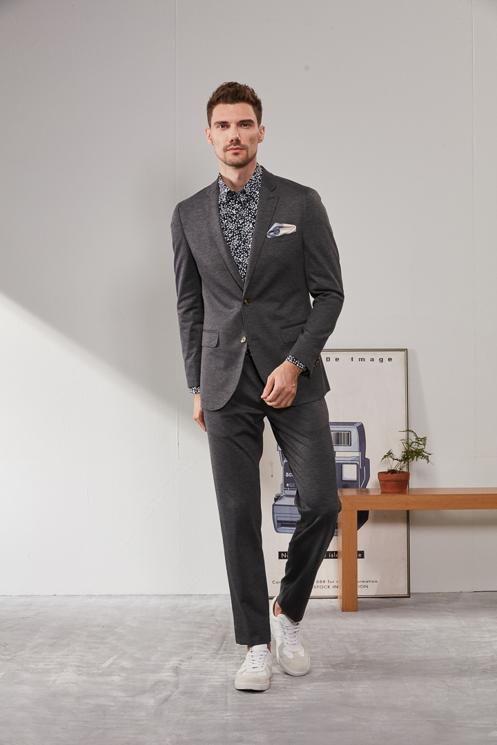SST&C Gray Knitted Stretch Slim Fit Suit Trousers | 0211909011  (Outlet)_2