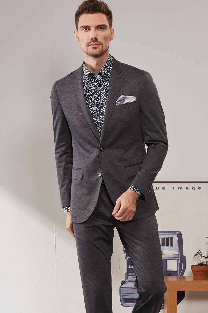 SST&C Gray Knitted Stretch Slim Fit Suit Trousers | 0211909011  (Outlet)_3
