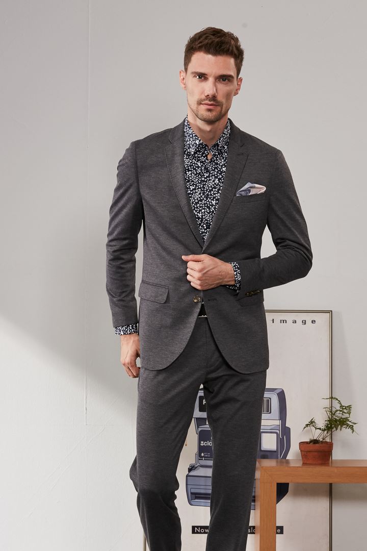 SST&C Gray Knitted Stretch Slim Fit Suit Trousers | 0211909011  (Outlet)_4