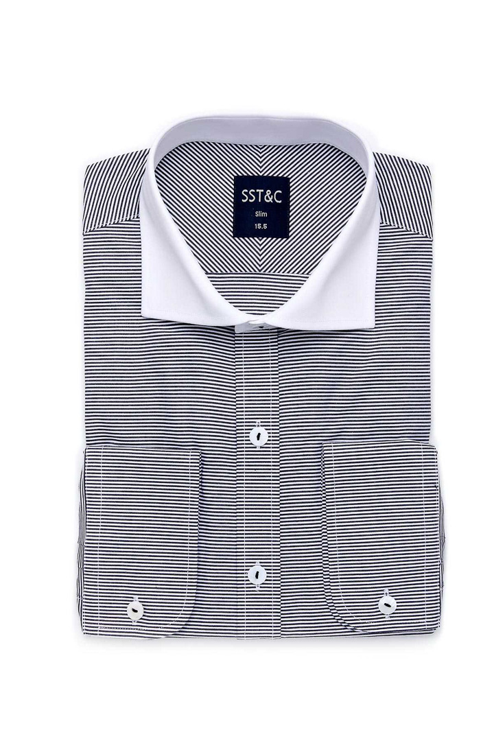 SST&C Black and White Thin Horizontal Stripe Shirt | 0311909023  (Outlet)_4