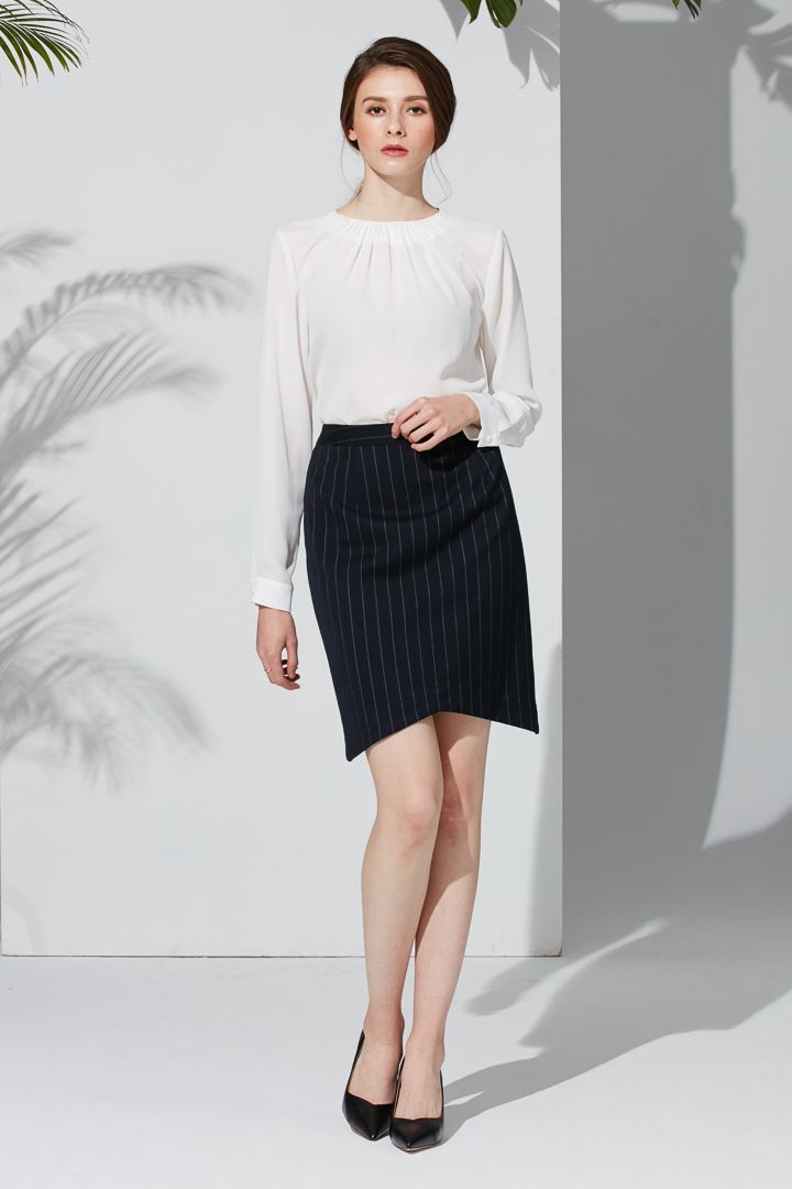 SST&C Women'S Navy Striped Pattern V-Shaped Skirt | 7461904002  (Outlet)_1