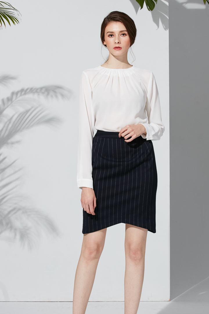 SST&C Women'S Navy Striped Pattern V-Shaped Skirt | 7461904002  (Outlet)_2