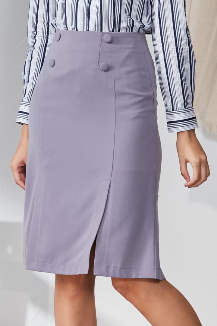 SST&C #Online Exclusive  Gray Purple Buttoned Slit Fishtail Skirt | 7461911003  (Outlet)_0