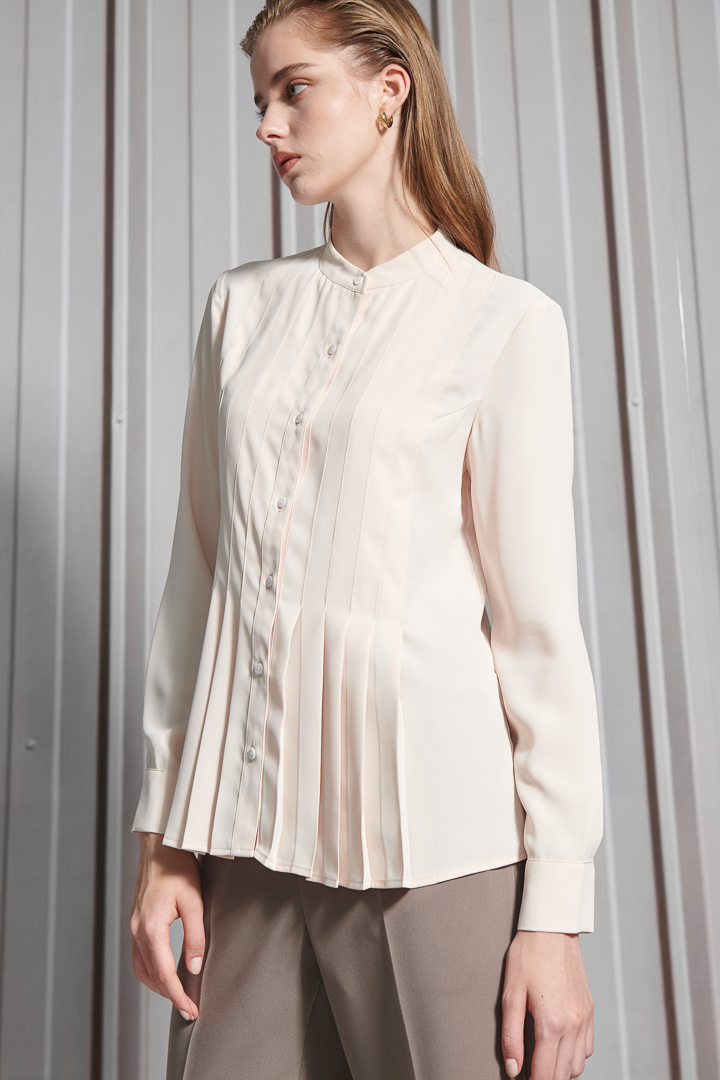 SST&C Women'S Cream Almond Stand Collar Pressed Design Top | 7662111003  (Outlet)_0