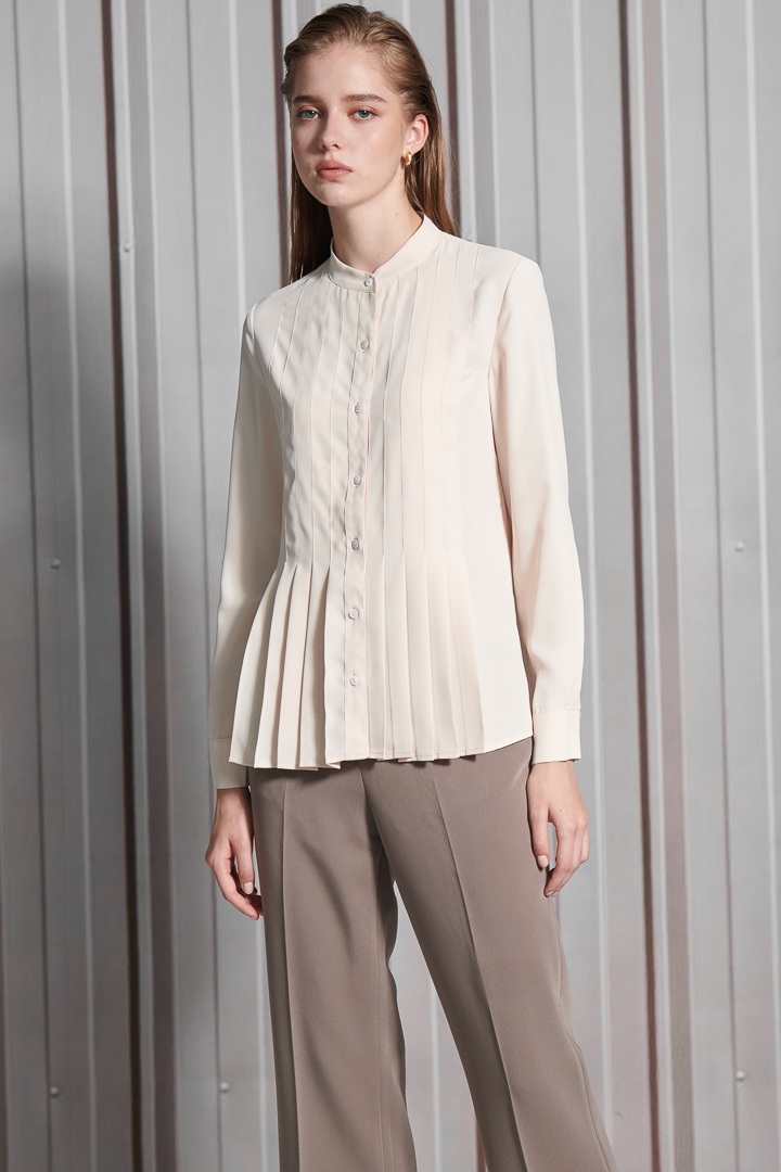 SST&C Women'S Cream Almond Stand Collar Pressed Design Top | 7662111003  (Outlet)_1