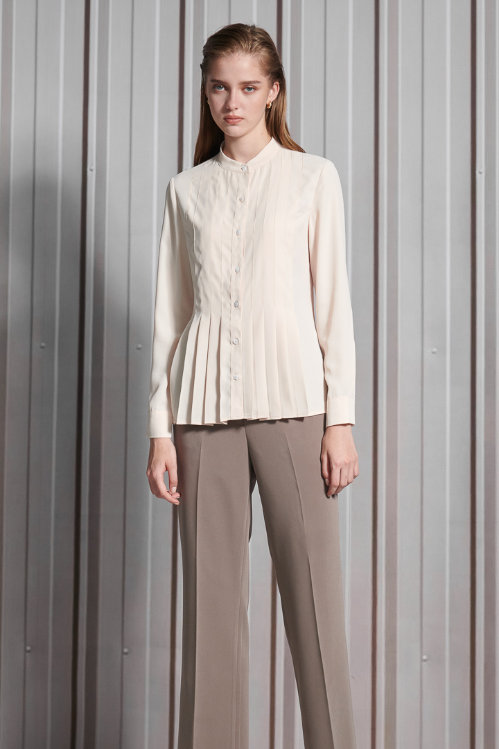 SST&C Women'S Cream Almond Stand Collar Pressed Design Top | 7662111003  (Outlet)_2