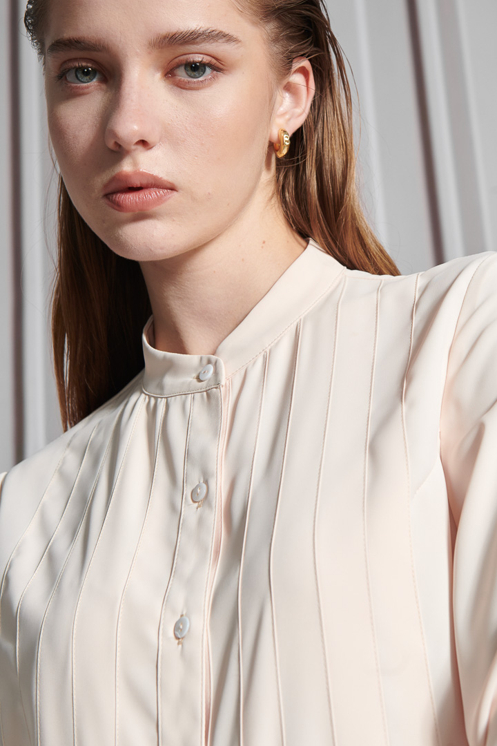 SST&C Women'S Cream Almond Stand Collar Pressed Design Top | 7662111003  (Outlet)_5