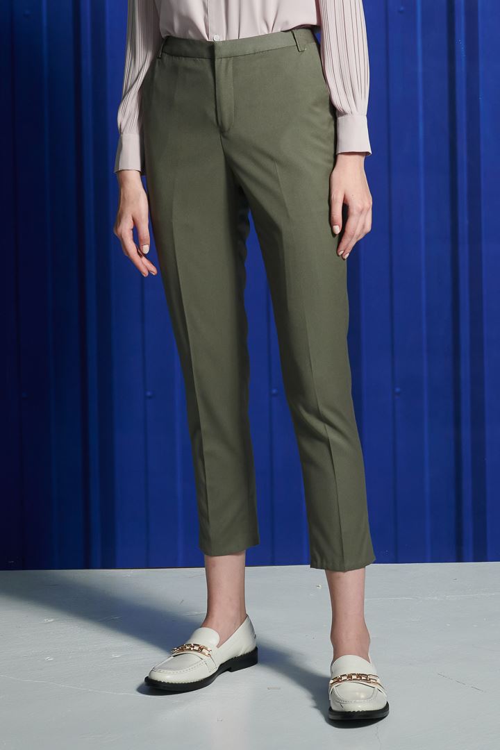 SST&C Women'S Wool Blend Olive Green Slim Fit Suit Trousers | 7262111005  (Outlet)_0