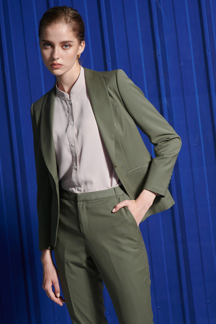 SST&C Women'S Wool Blend Olive Green Slim Fit Suit Trousers | 7262111005  (Outlet)_1