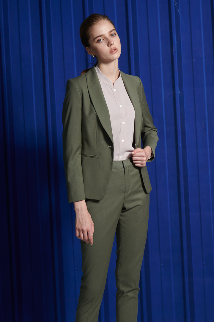 SST&C Women'S Wool Blend Olive Green Slim Fit Suit Trousers | 7262111005  (Outlet)_2
