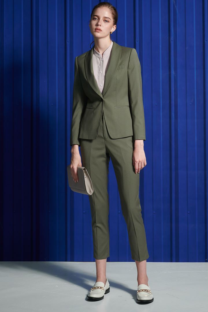 SST&C Women'S Wool Blend Olive Green Slim Fit Suit Trousers | 7262111005  (Outlet)_3