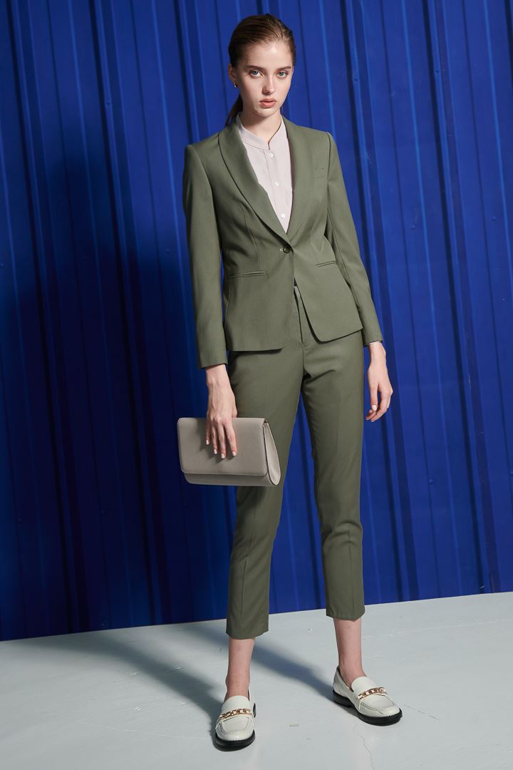SST&C Women'S Wool Blend Olive Green Slim Fit Suit Trousers | 7262111005  (Outlet)_5
