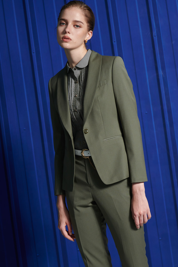 SST&C Women'S Wool Blend Olive Green Slim Fit Suit Trousers | 7262111005  (Outlet)_7