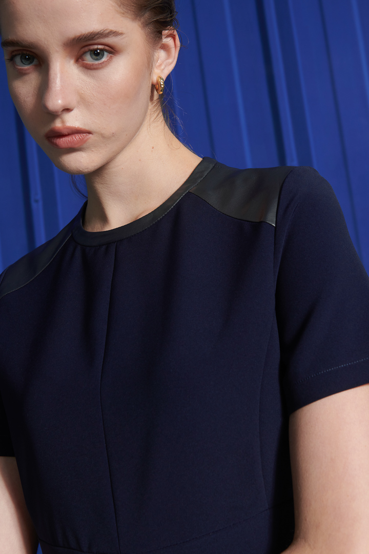 SST&C #Online Exclusive  Sapphire Blue Leather Patchwork Dress | 8562111001  (Outlet)_4