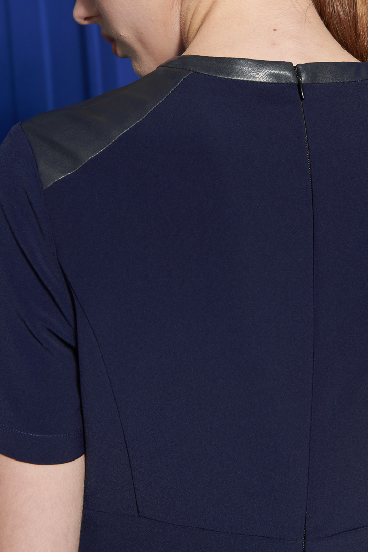 SST&C #Online Exclusive  Sapphire Blue Leather Patchwork Dress | 8562111001  (Outlet)_5