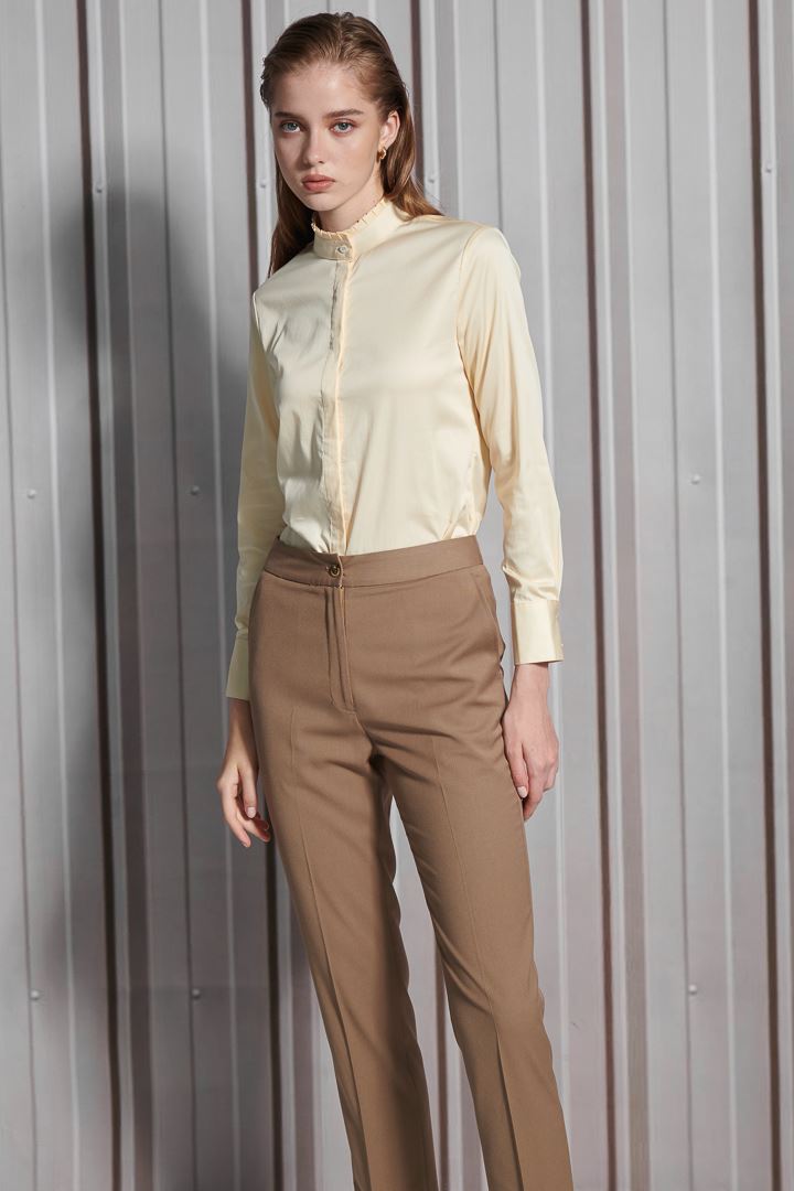SST&C Women'S Light Lemon Yellow Glossy Stand Collar Shirt | 7562111002  (Outlet)_2