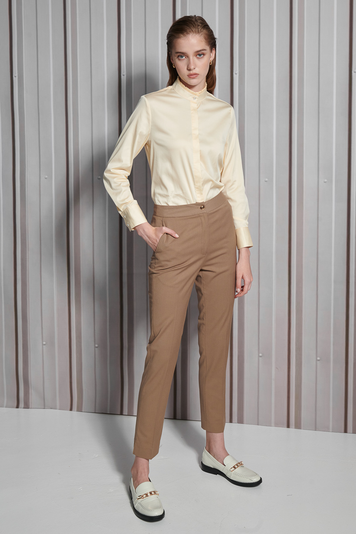 SST&C Women'S Light Lemon Yellow Glossy Stand Collar Shirt | 7562111002  (Outlet)_4