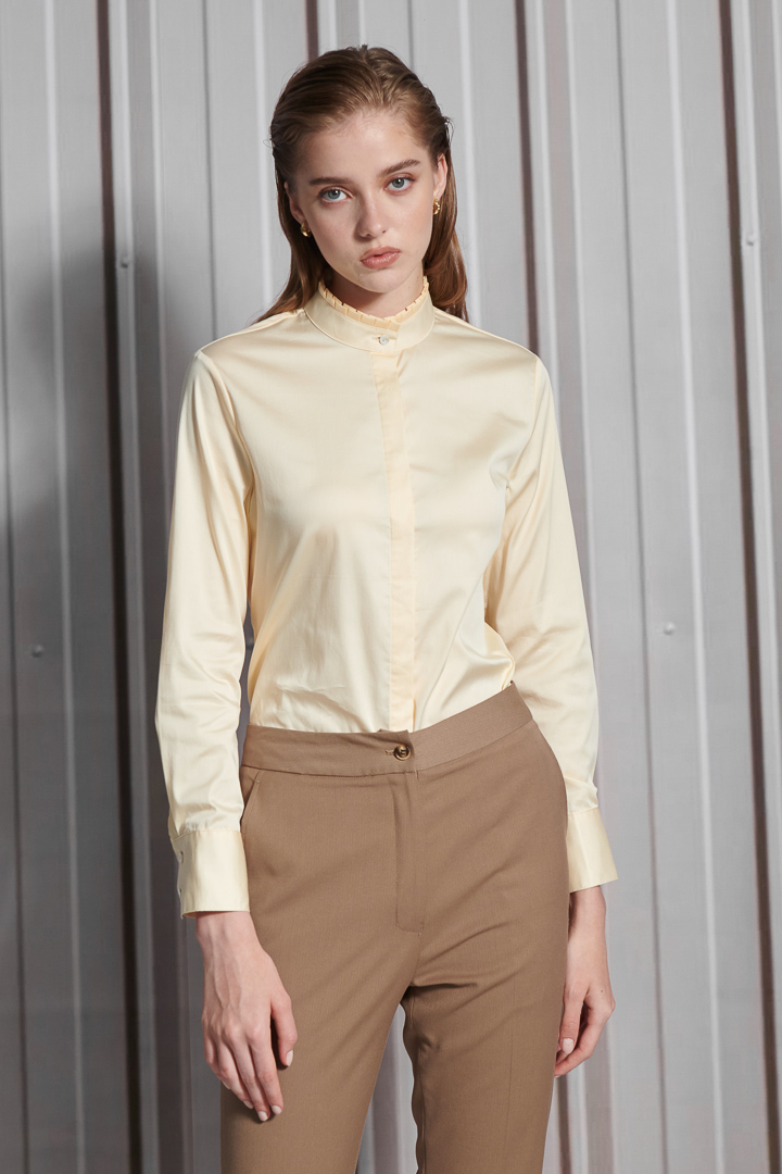 SST&C Women'S Light Lemon Yellow Glossy Stand Collar Shirt | 7562111002  (Outlet)_5
