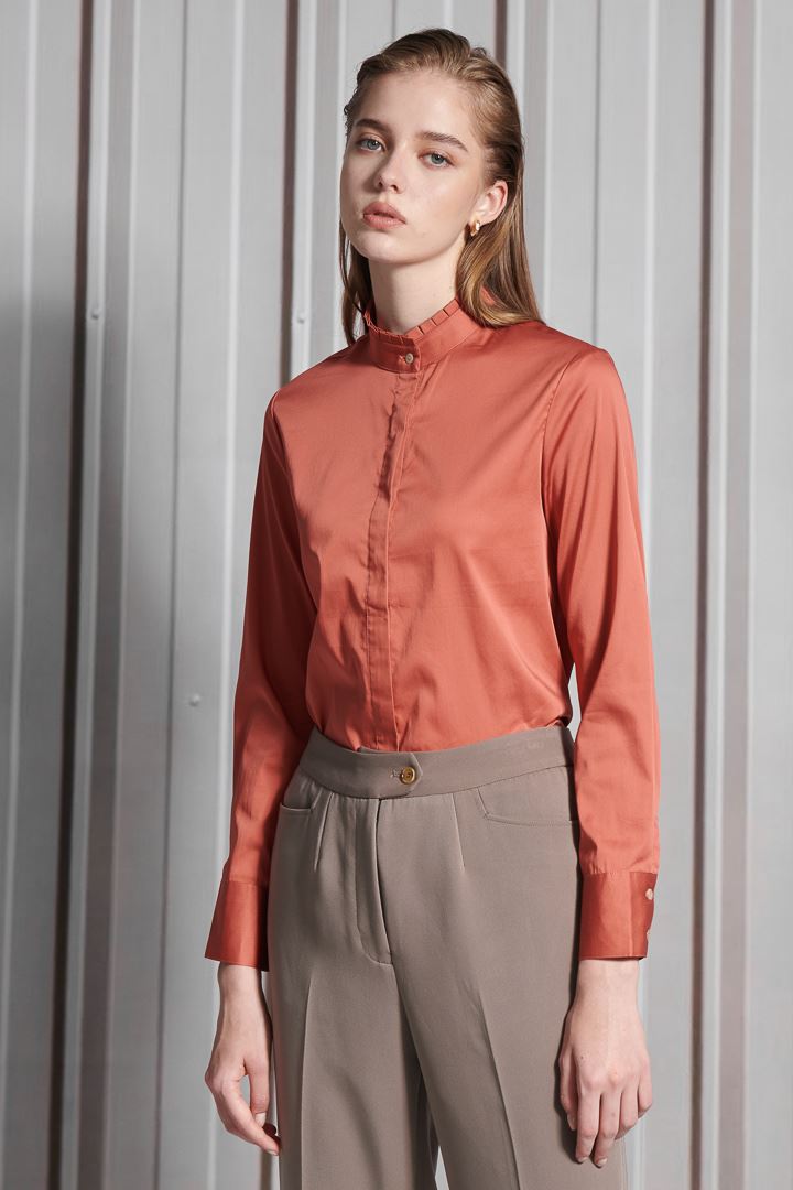 SST&C Women'S Rust Red Glossy Stand Collar Shirt | 7562111001  (Outlet)_0