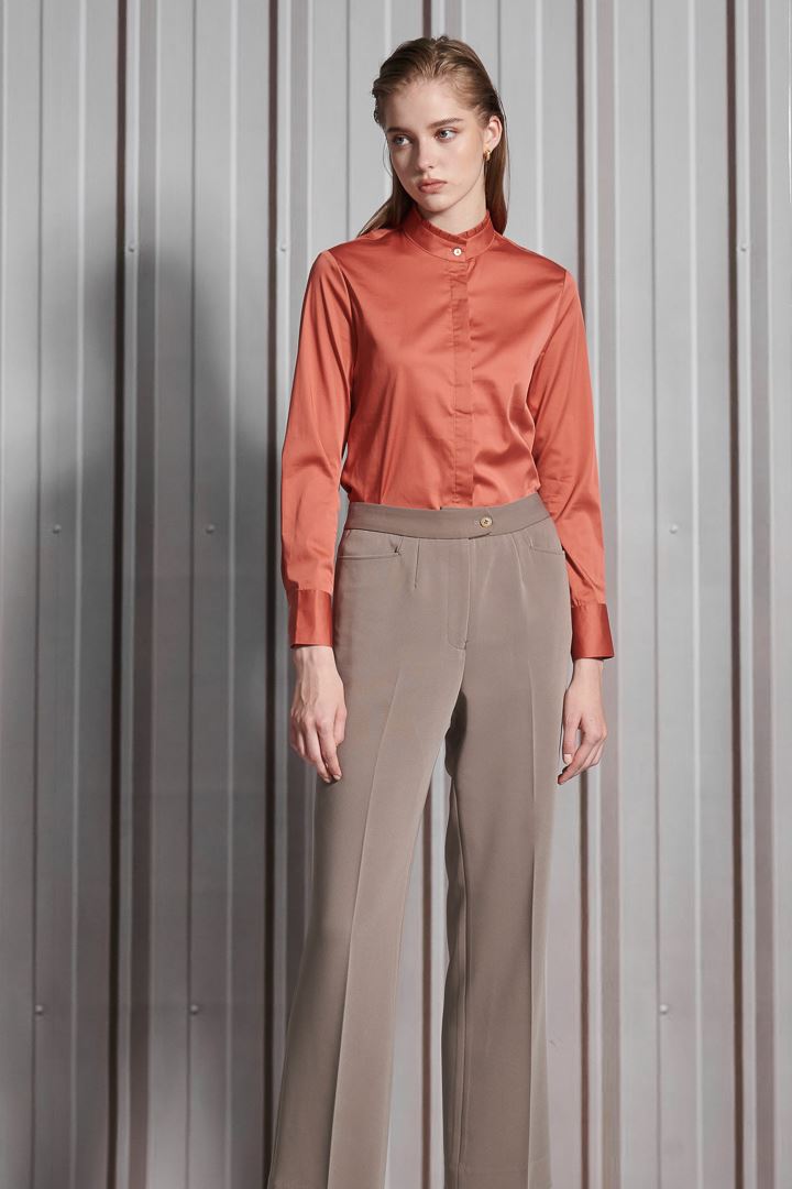 SST&C Women'S Rust Red Glossy Stand Collar Shirt | 7562111001  (Outlet)_2