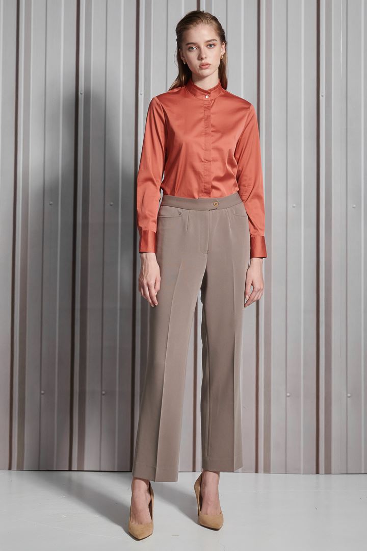SST&C Women'S Rust Red Glossy Stand Collar Shirt | 7562111001  (Outlet)_3