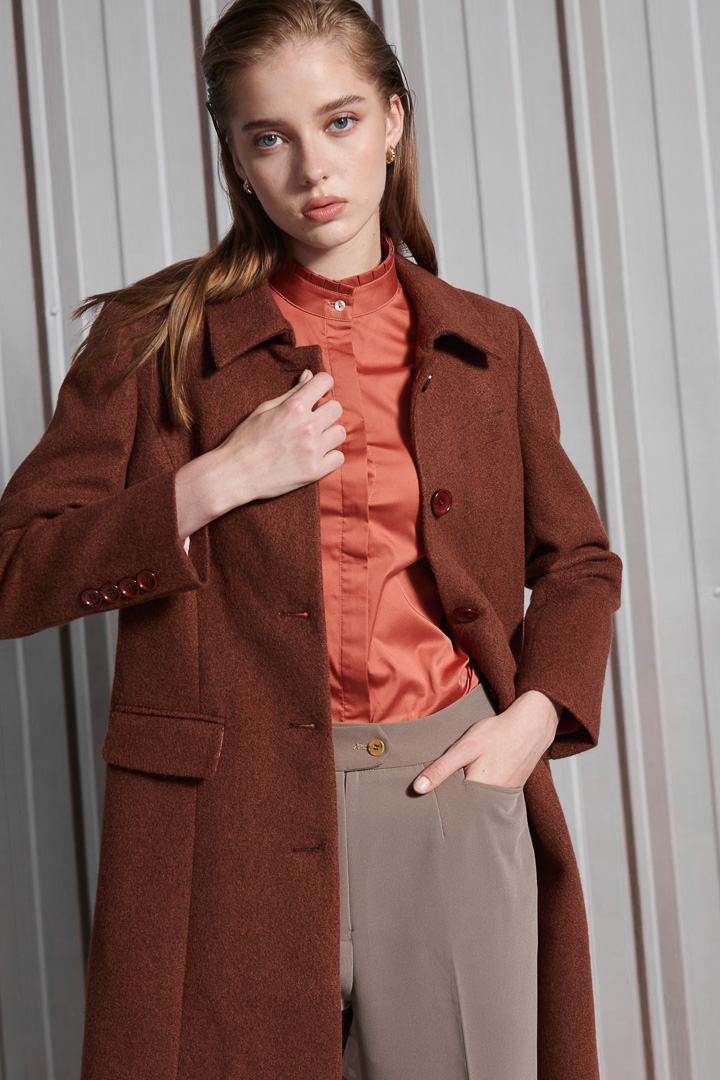 SST&C Women'S Rust Red Glossy Stand Collar Shirt | 7562111001  (Outlet)_5
