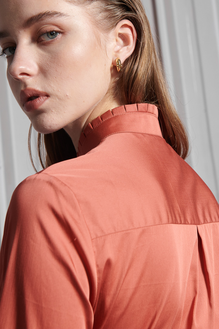 SST&C Women'S Rust Red Glossy Stand Collar Shirt | 7562111001  (Outlet)_7