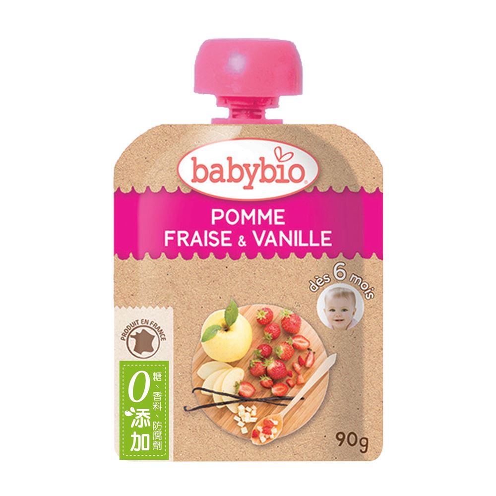 法國【Babybio】生機蘋果草莓纖果泥90g_0