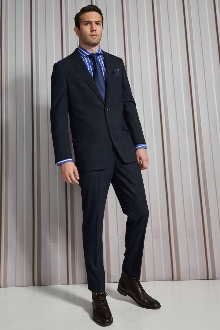 SST&C Navy Check Pattern Classic Suit Trousers | 0212112002  (Outlet)_4