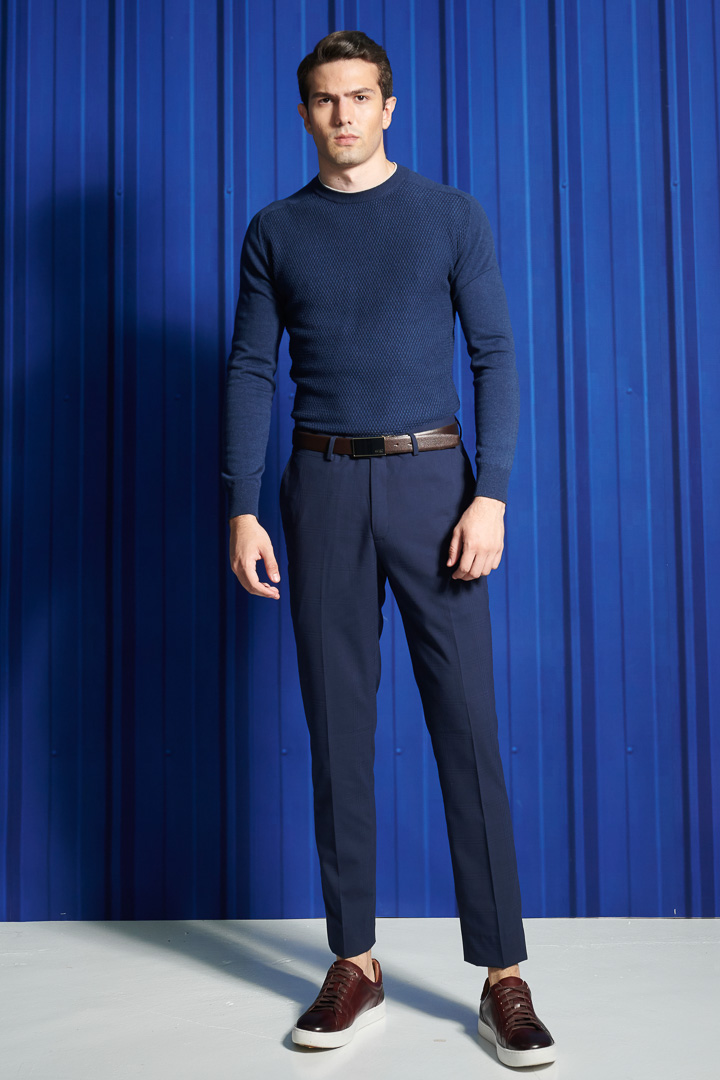 SST&C Navy Check Pattern Slim Fit Suit Trousers | 0212112003  (Outlet)_0
