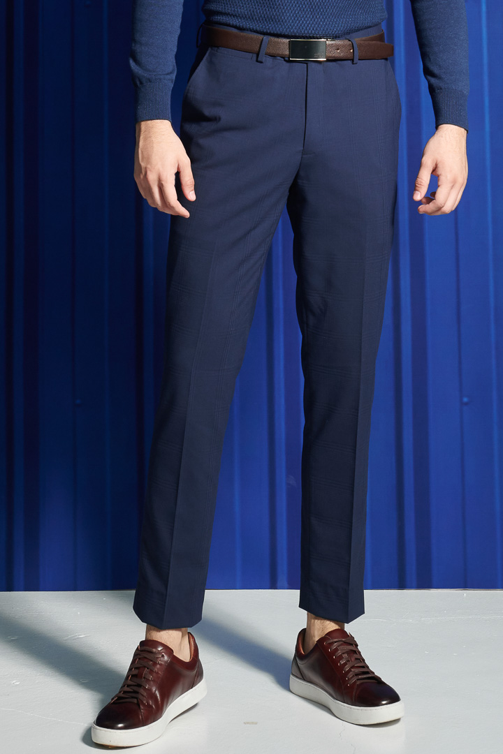SST&C Navy Check Pattern Slim Fit Suit Trousers | 0212112003  (Outlet)_1