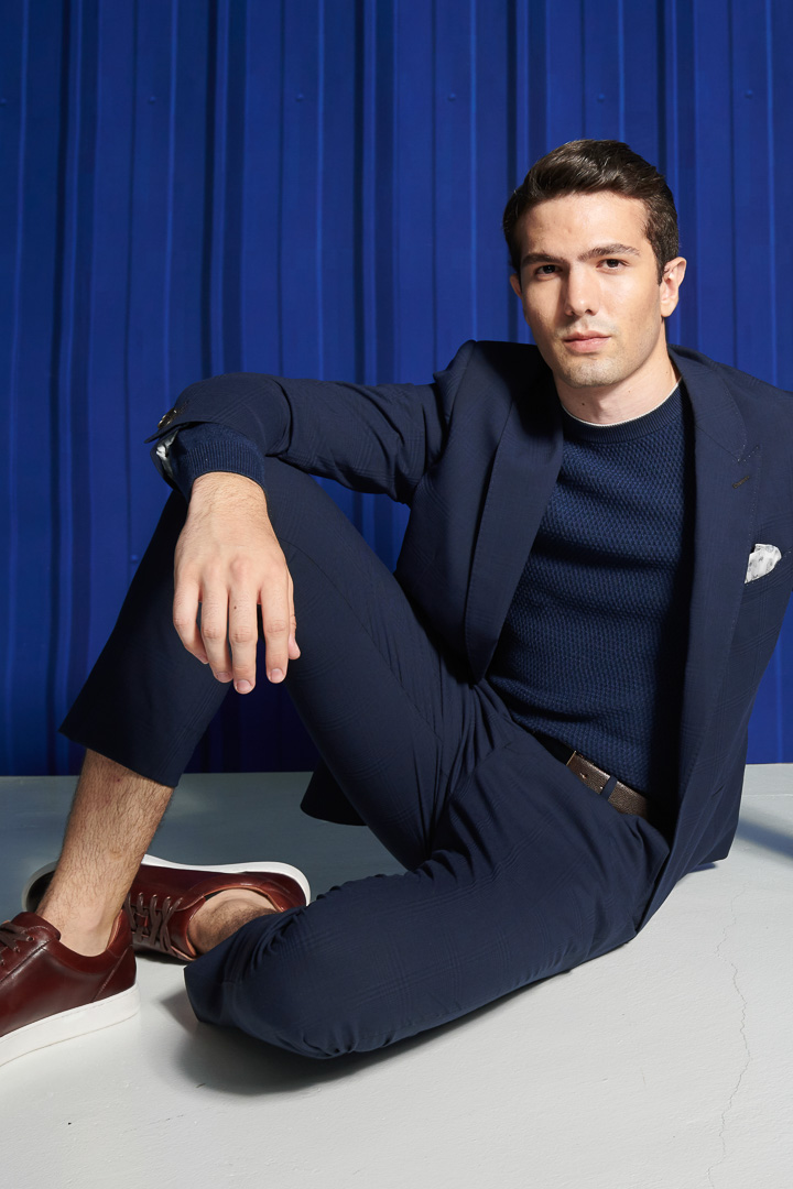 SST&C Navy Check Pattern Slim Fit Suit Trousers | 0212112003  (Outlet)_2