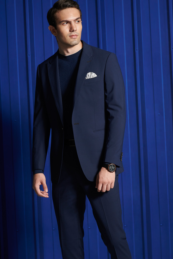 SST&C Navy Check Pattern Slim Fit Suit Trousers | 0212112003  (Outlet)_3
