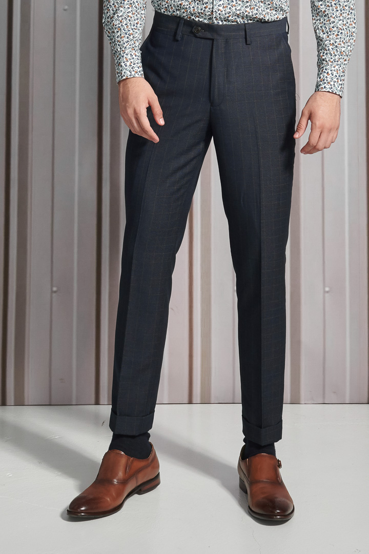 SST&C Navy Blue Check Pattern Slim Fit Suit Trousers | 0212112005  (Outlet)_1