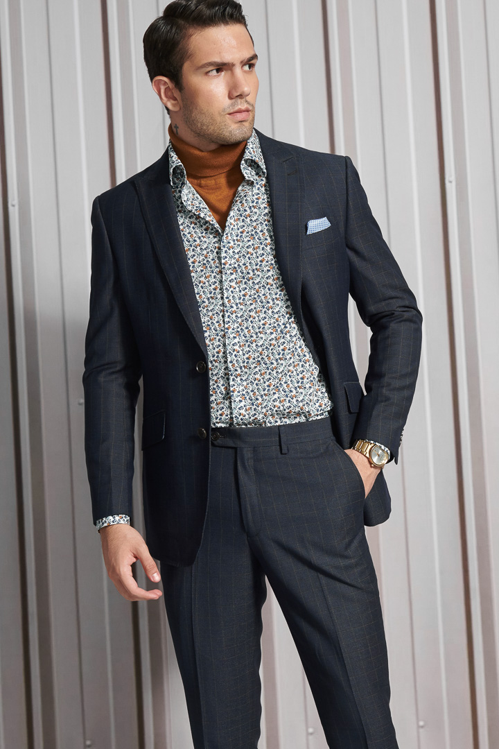 SST&C Navy Blue Check Pattern Slim Fit Suit Trousers | 0212112005  (Outlet)_4