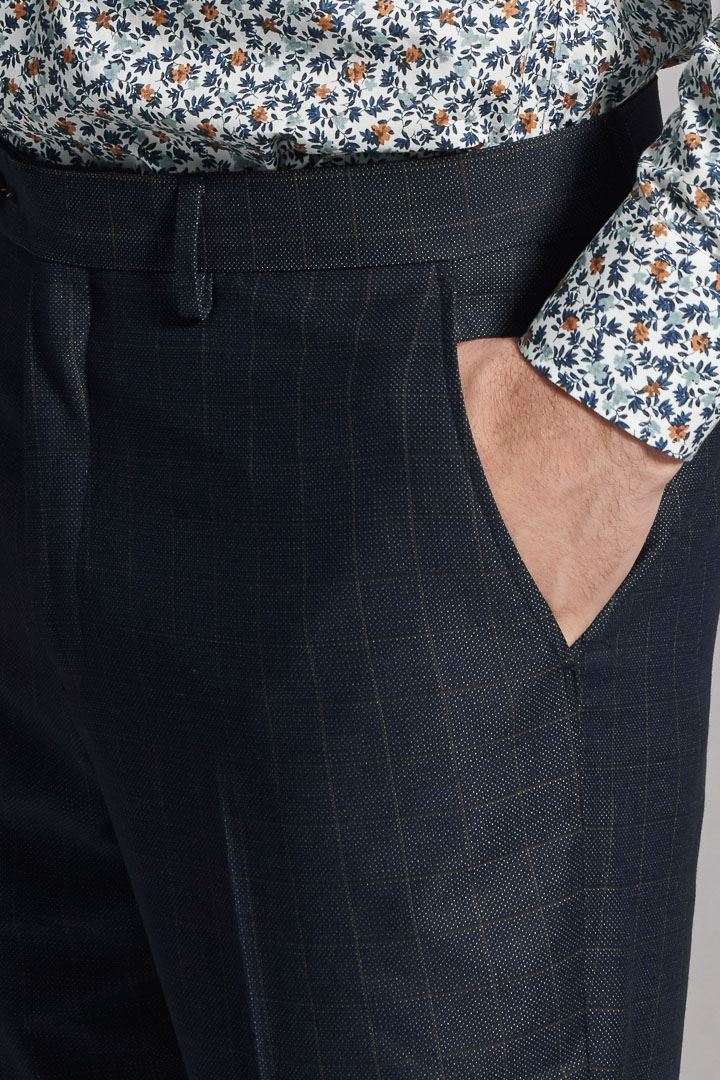 SST&C Navy Blue Check Pattern Slim Fit Suit Trousers | 0212112005  (Outlet)_6