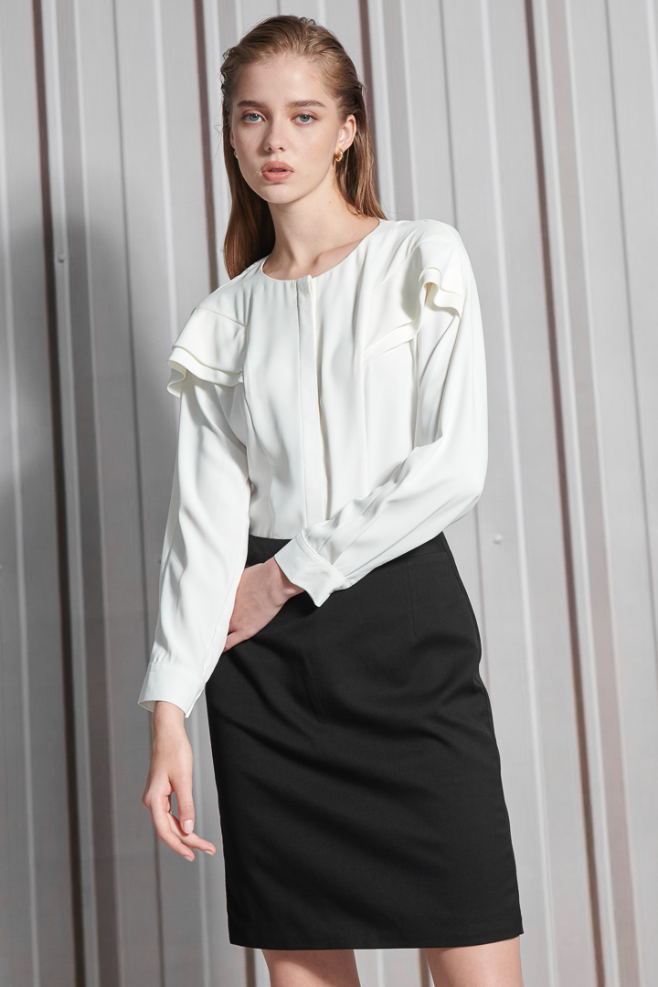 SST&C Women'S White Round Neck Wavy Top | 7662112003  (Outlet)_0