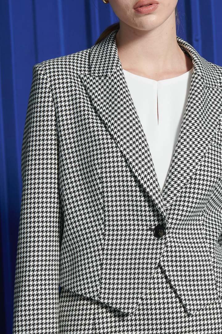 SST&C Women'S Black and White Houndstooth Short Version Small Off-Shoulder Coat | 8162112001  (Outlet)_8
