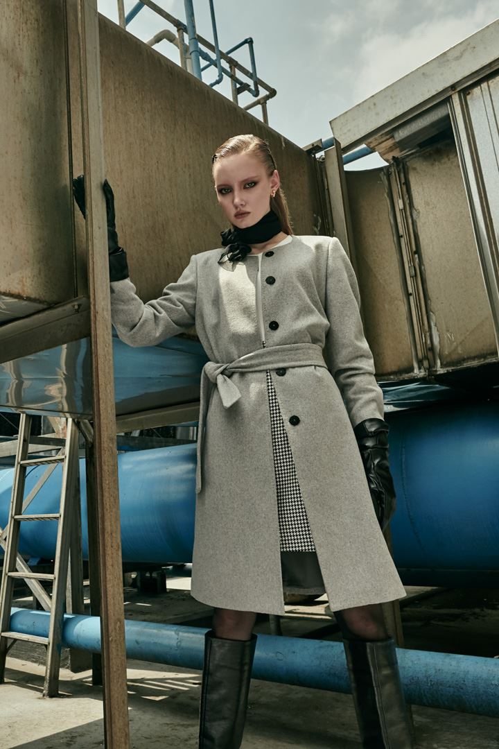 SST&C Women'S 50% Wool Gray Hidden Button Strap Coat | 8162112003  (Outlet)_0