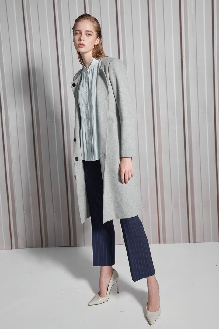 SST&C Women'S 50% Wool Gray Hidden Button Strap Coat | 8162112003  (Outlet)_4