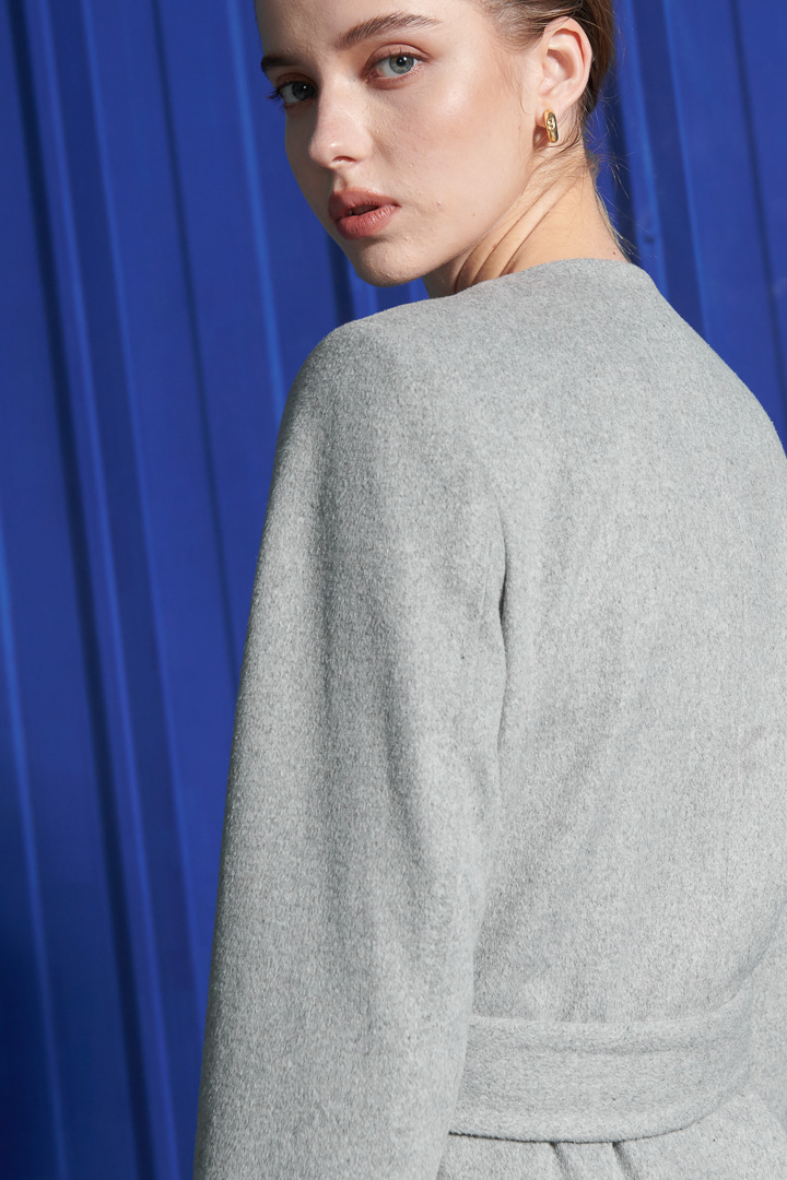 SST&C Women'S 50% Wool Gray Hidden Button Strap Coat | 8162112003  (Outlet)_8