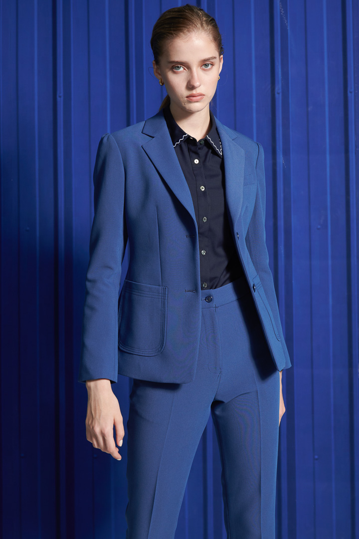 SST&C Women'S Wool Blend Royal Blue Square Collar Patch Pocket Suit Jacket | 7162112002  (Outlet)_0