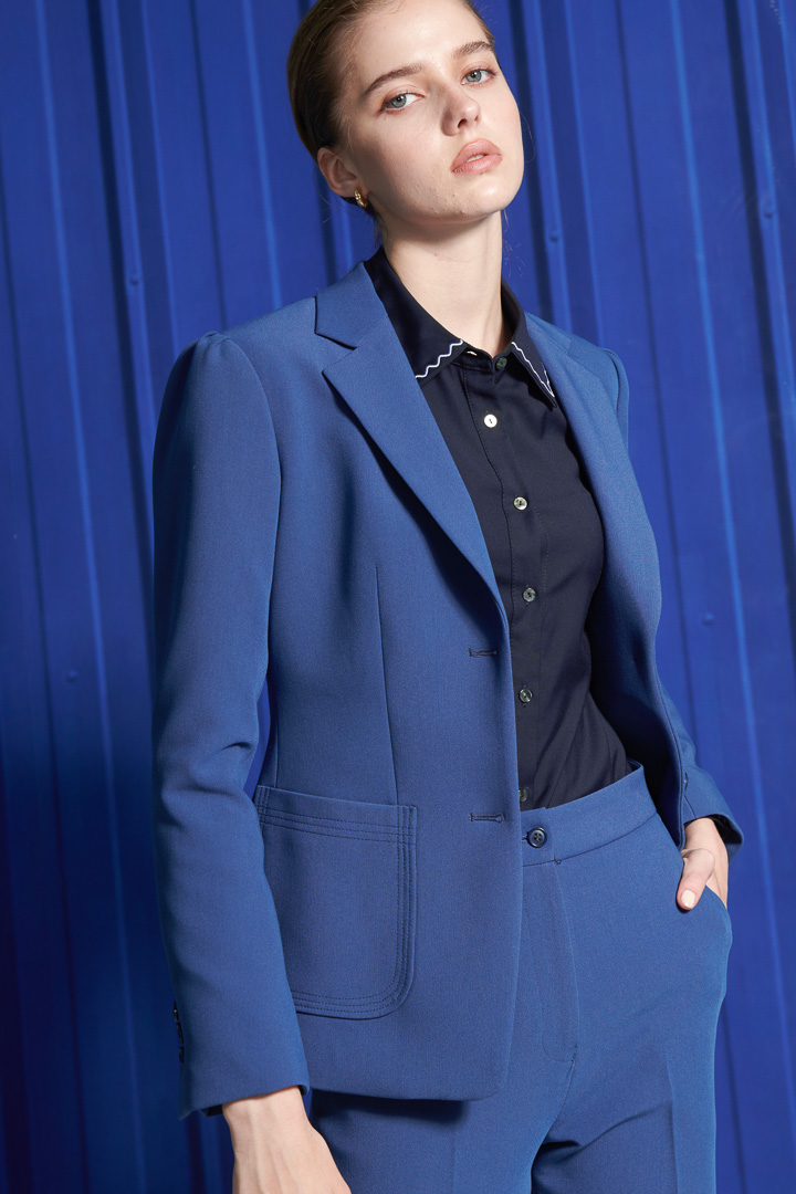SST&C Women'S Wool Blend Royal Blue Square Collar Patch Pocket Suit Jacket | 7162112002  (Outlet)_1