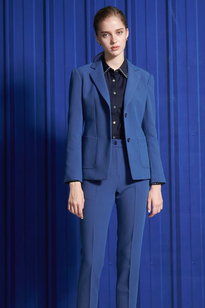 SST&C Women'S Wool Blend Royal Blue Square Collar Patch Pocket Suit Jacket | 7162112002  (Outlet)_2