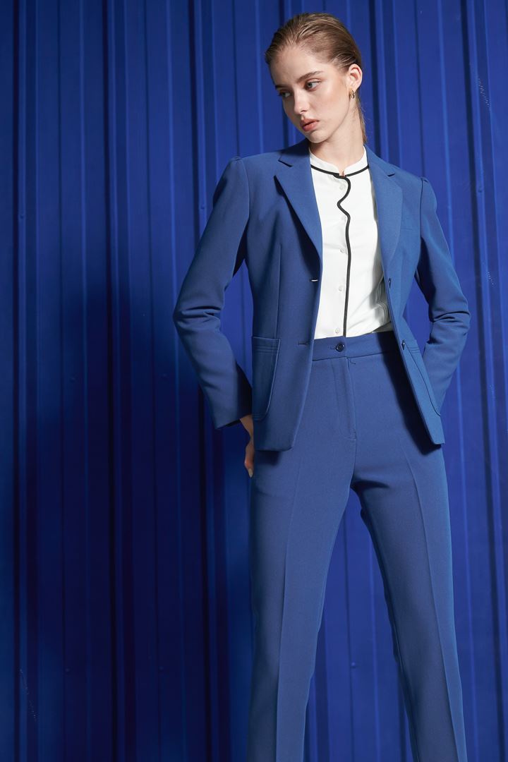 SST&C Women'S Wool Blend Royal Blue Square Collar Patch Pocket Suit Jacket | 7162112002  (Outlet)_4