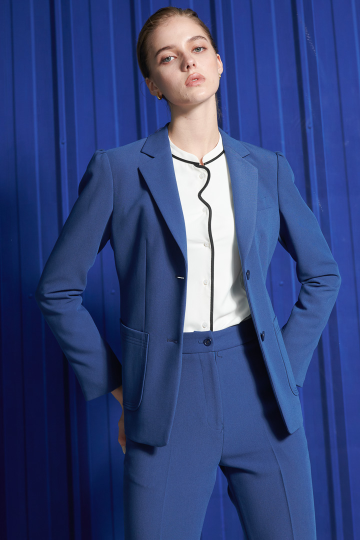 SST&C Women'S Wool Blend Royal Blue Square Collar Patch Pocket Suit Jacket | 7162112002  (Outlet)_5