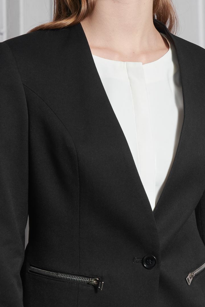 SST&C Women'S Wool Blend Black Collarless Zip Suit Jacket | 7162112004  (Outlet)_6