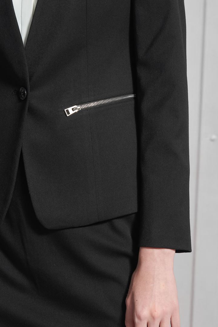 SST&C Women'S Wool Blend Black Collarless Zip Suit Jacket | 7162112004  (Outlet)_7